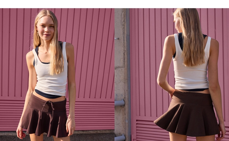 Мини-юбка-шорты с поясом на завязках