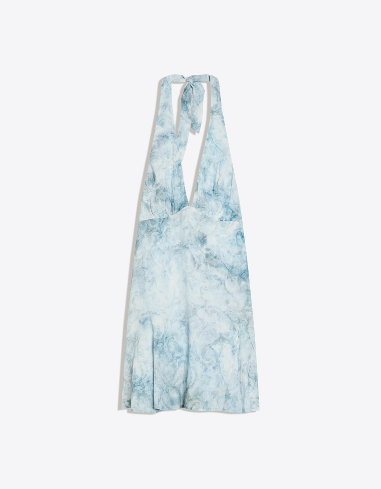 Мини-платье с горловиной халтер и принтом