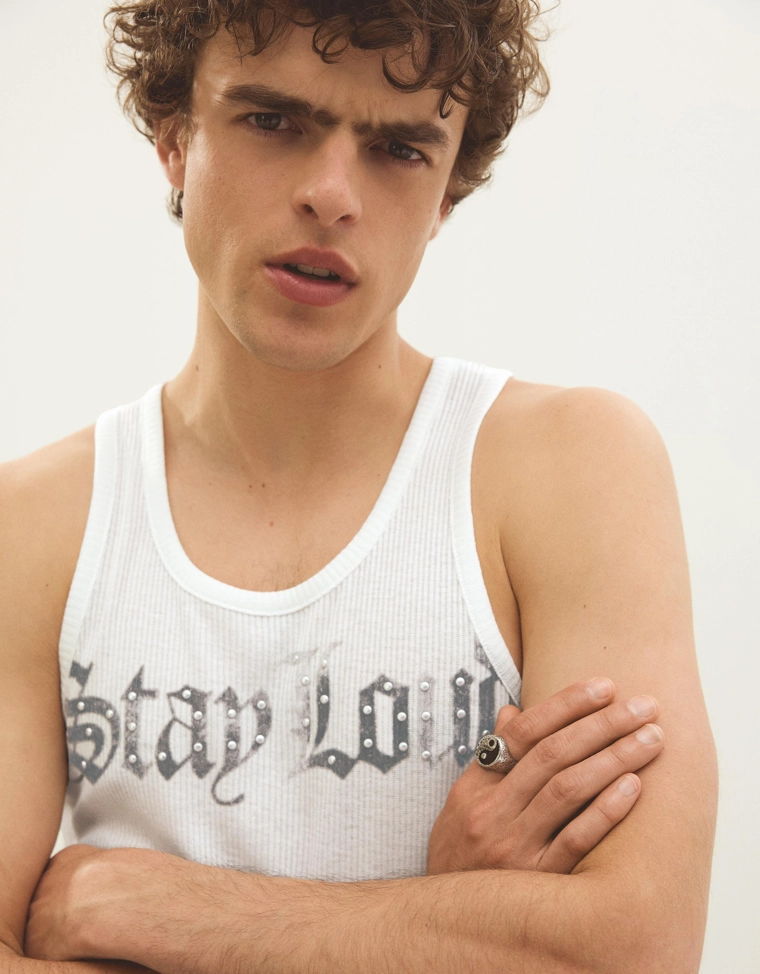 Майка в рубчик с принтом