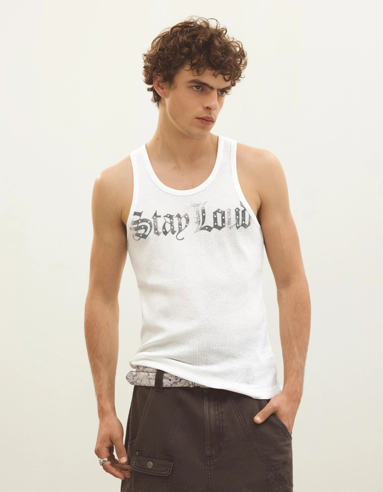 Майка в рубчик с принтом