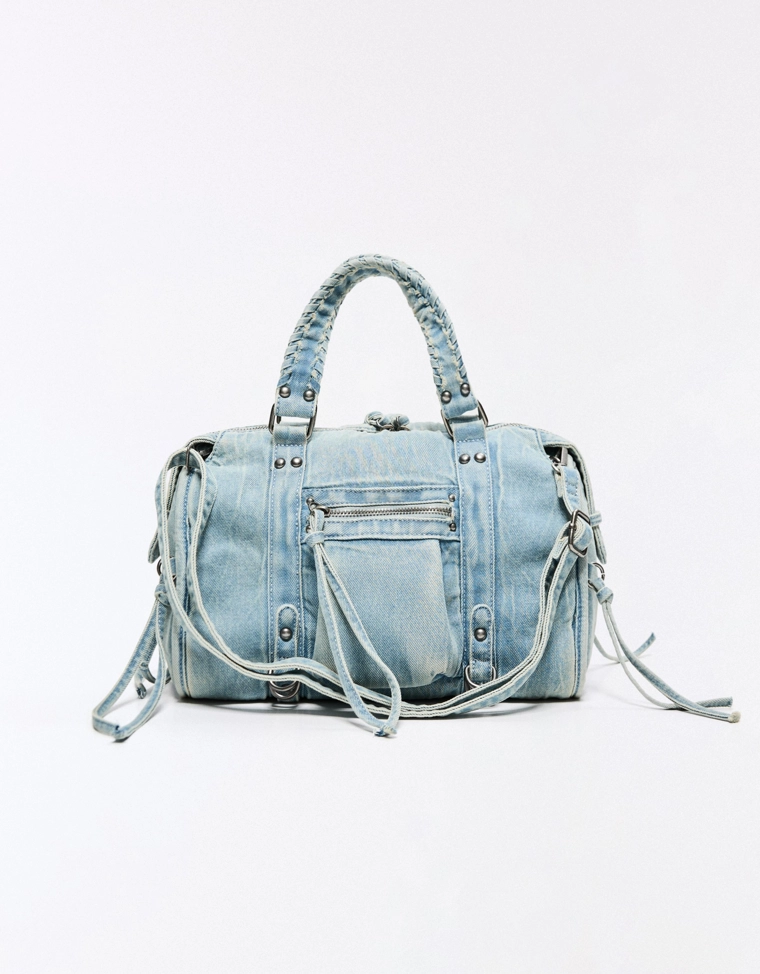 Сумка-боулинг с эффектом поношенности и ремешками