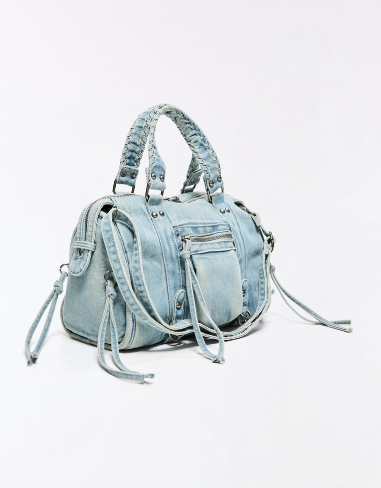 Сумка-боулинг с эффектом поношенности и ремешками