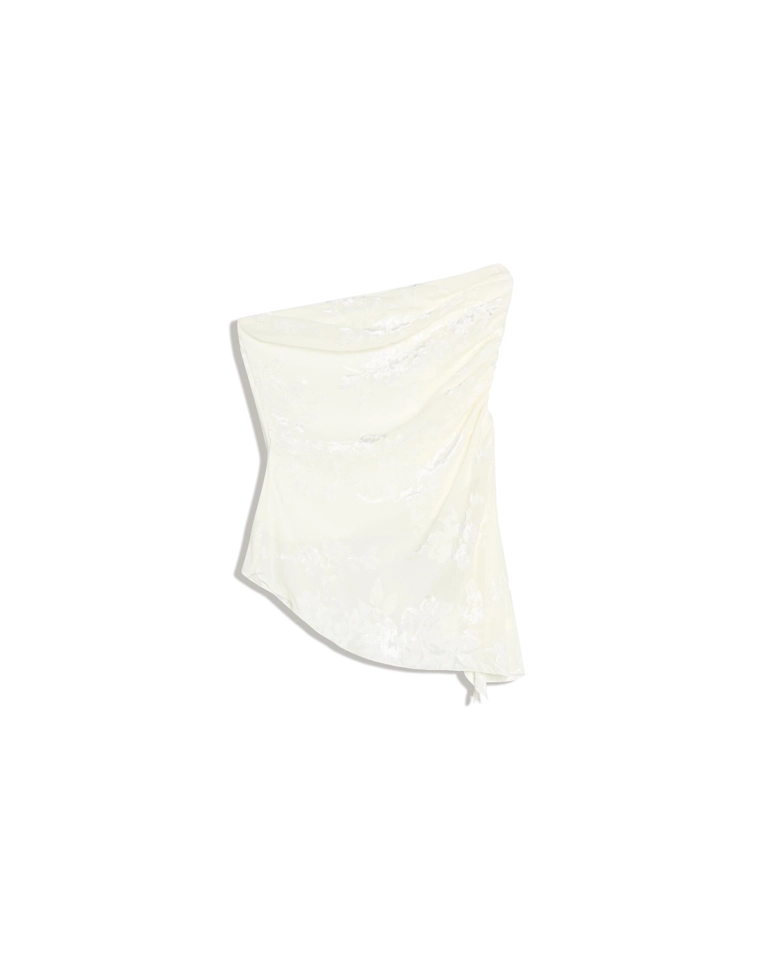 Асимметричный топ бандо из бархата с принтом и драпировкой