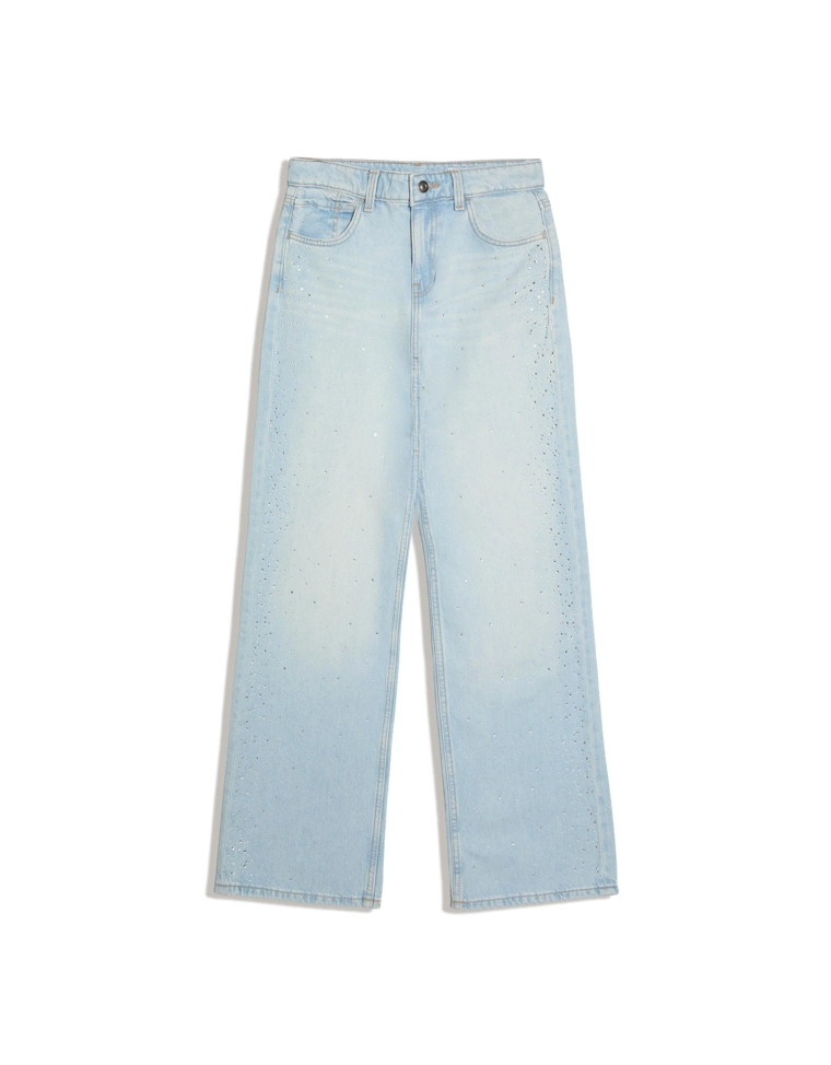 Джинсы прямого кроя со стразами и высокой посадкой