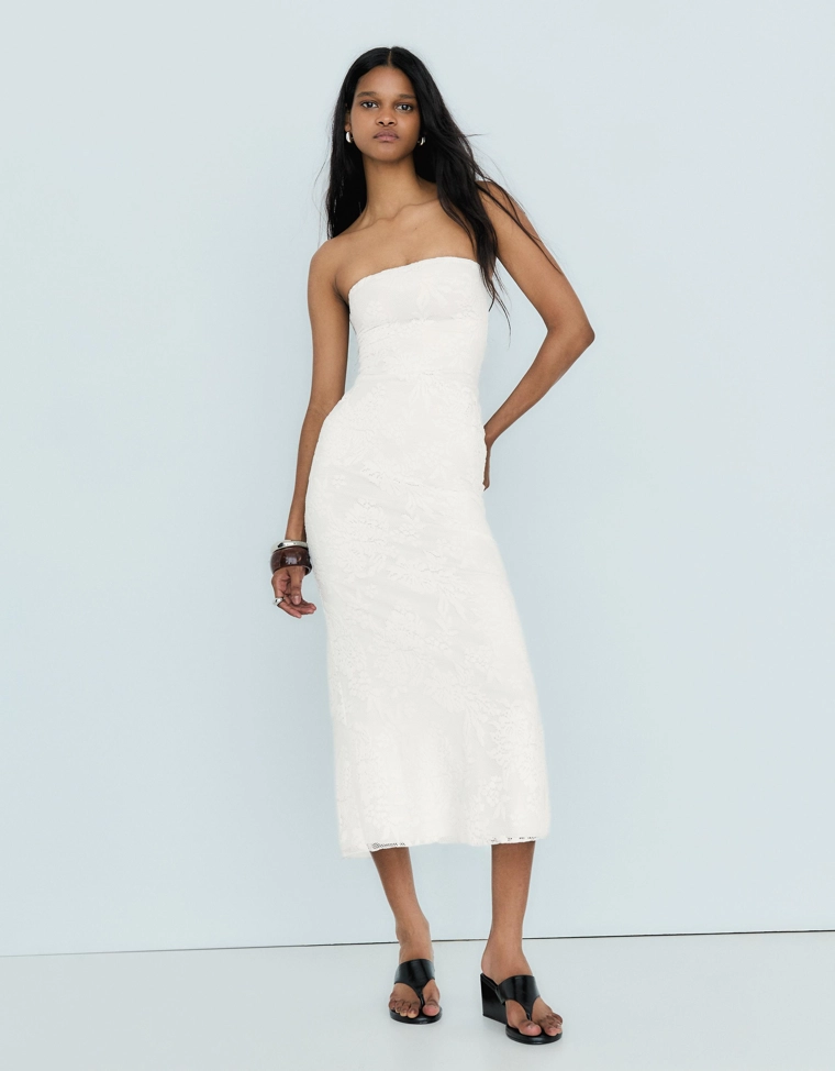 Платье миди в стиле рустик с вырезом бандо