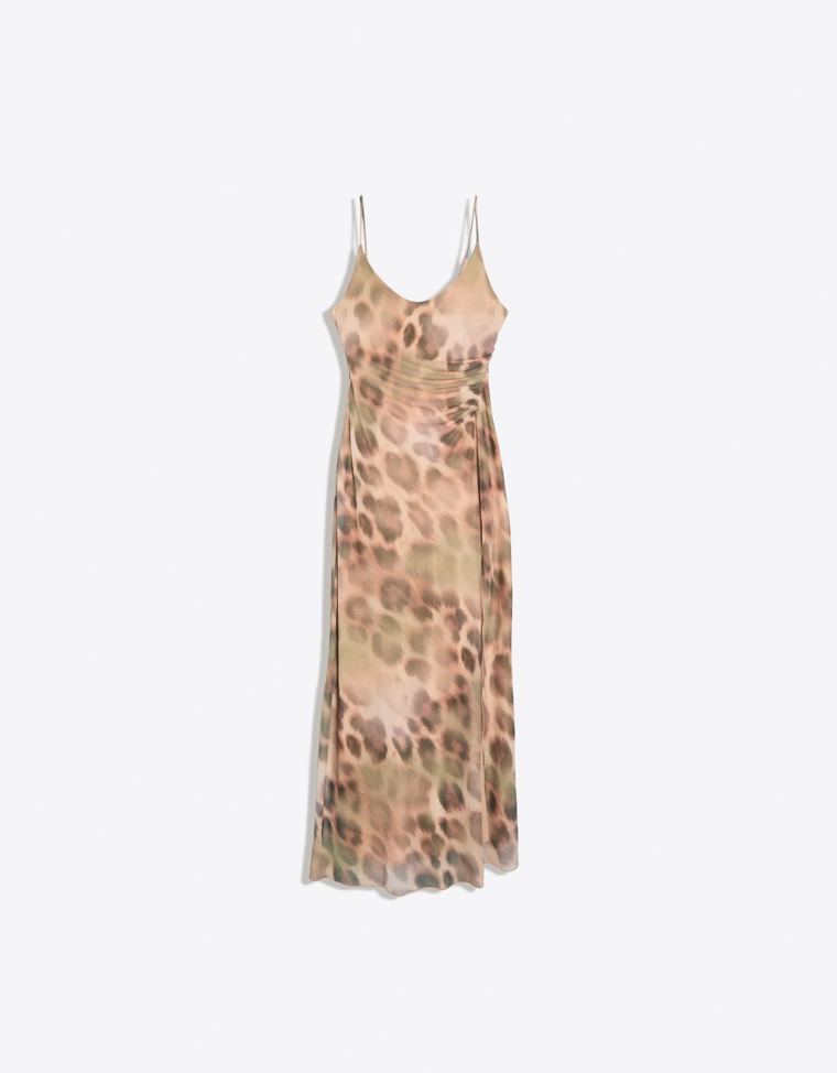 Платье миди из полупрозрачной ткани с анималистическим принтом