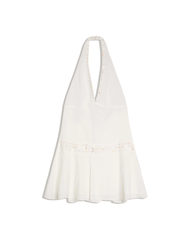 Платье с горловиной халтер и пуговицами