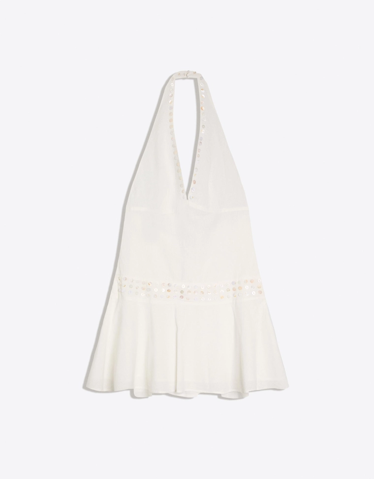 Платье с горловиной халтер и пуговицами