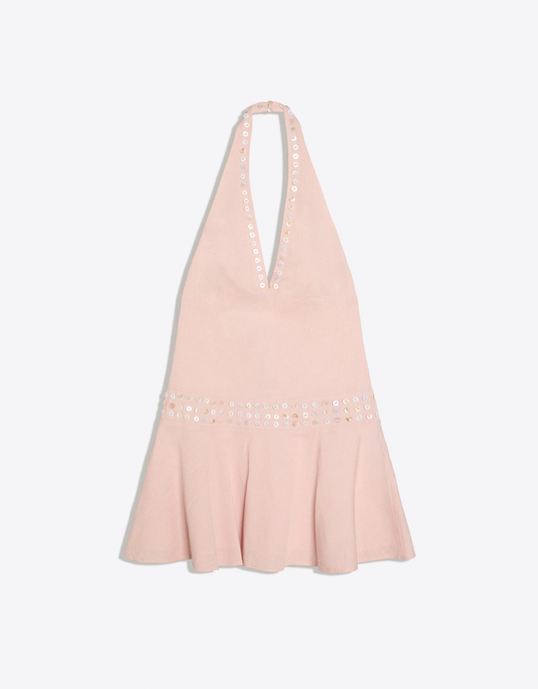 Платье с горловиной халтер и пуговицами