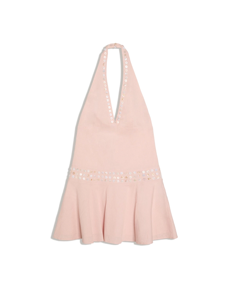 Платье с горловиной халтер и пуговицами