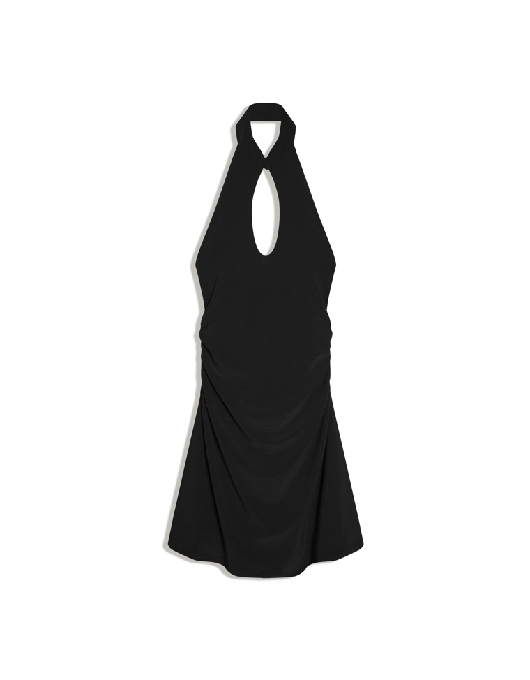 Платье с горловиной халтер и вырезом ципао