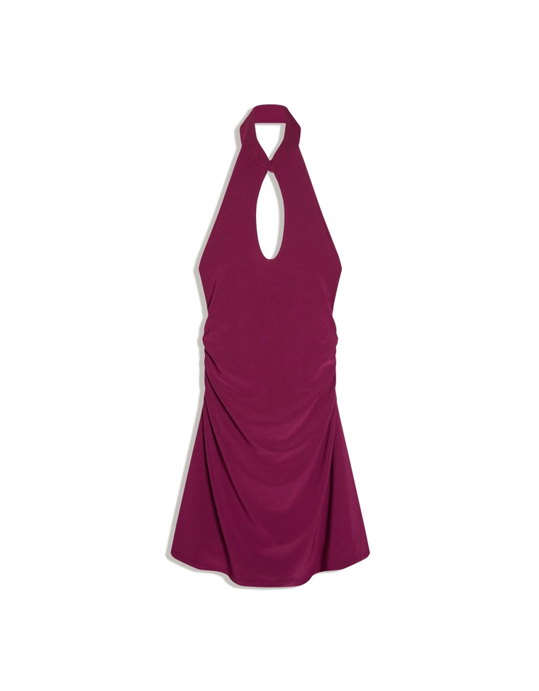 Платье с горловиной халтер и вырезом ципао