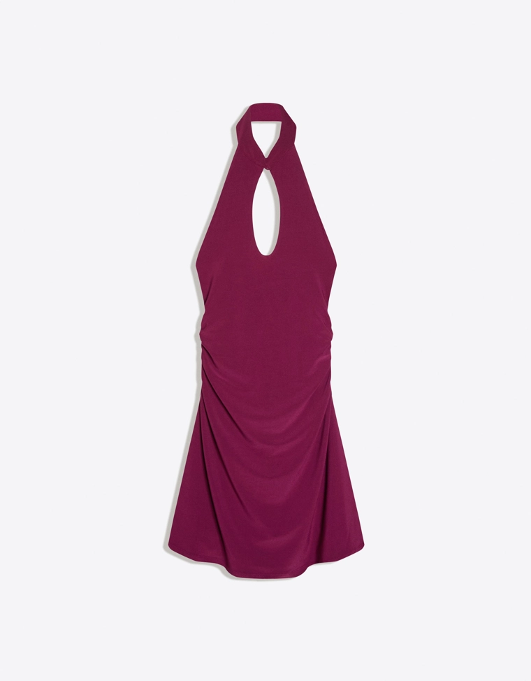 Платье с горловиной халтер и вырезом ципао