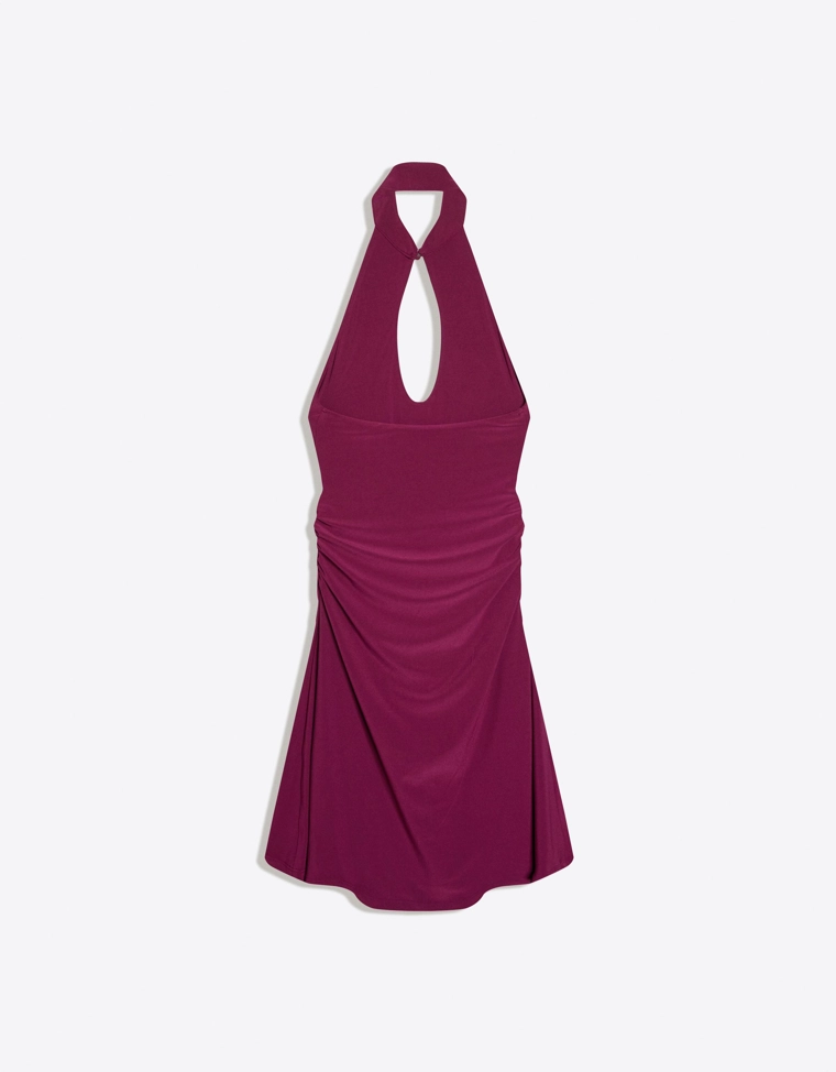 Платье с горловиной халтер и вырезом ципао