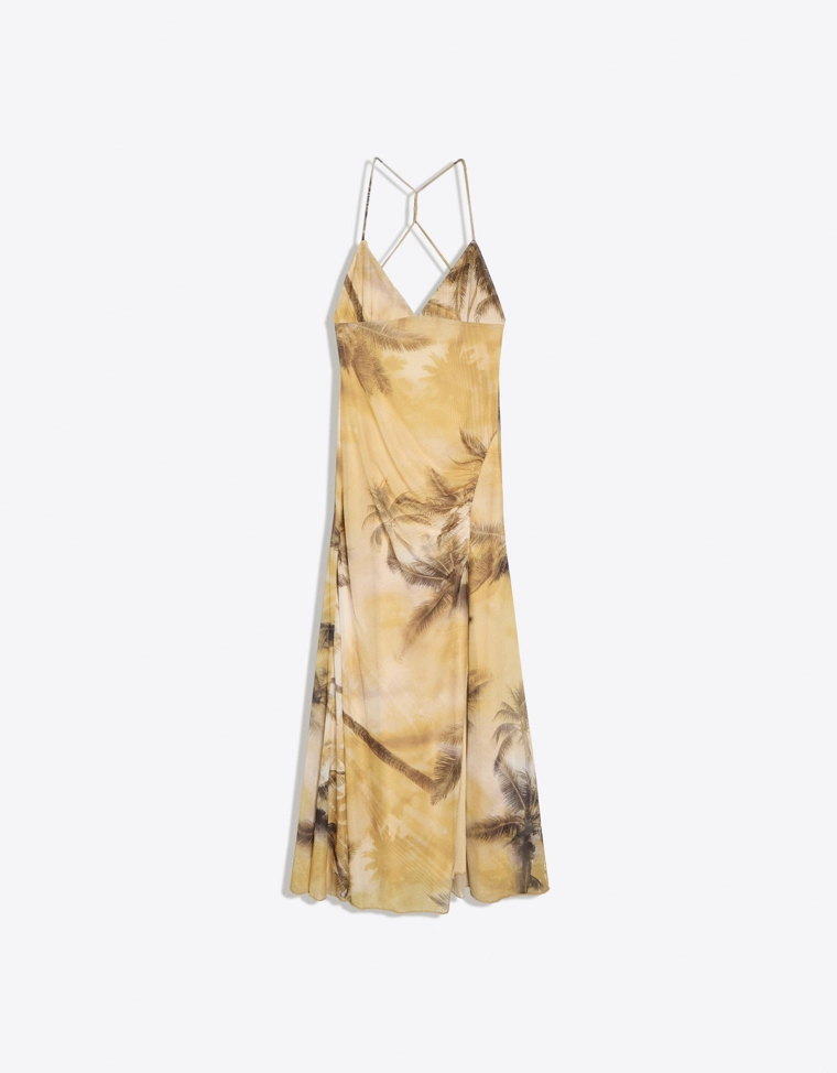 Платье миди с горловиной халтер из полупрозрачной ткани