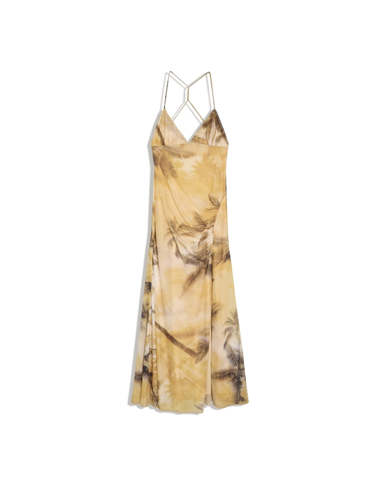 Платье миди с горловиной халтер из полупрозрачной ткани