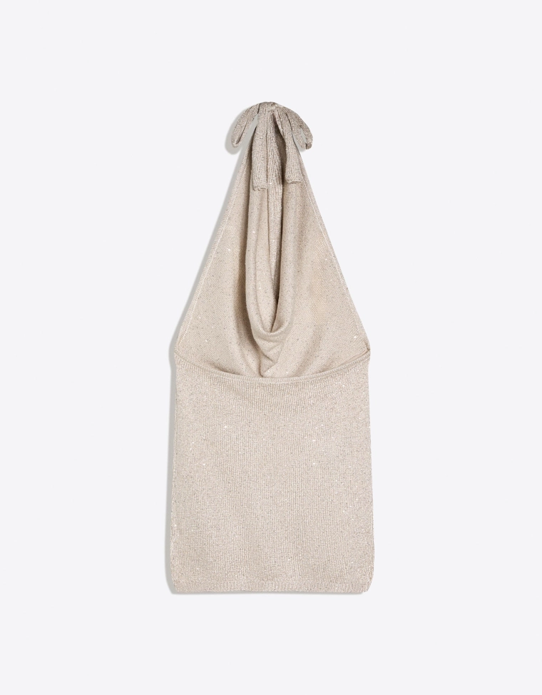 Мини-платье с горловиной халтер и пайетками