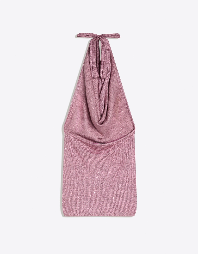 Мини-платье с горловиной халтер и пайетками