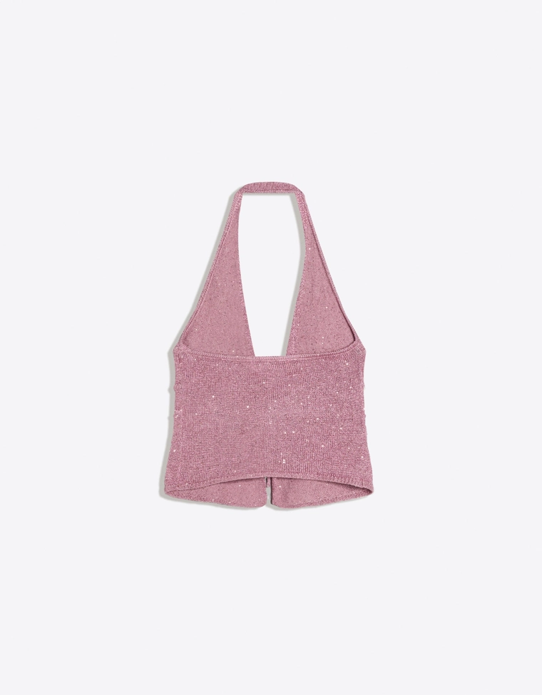 Топ с горловиной халтер и пайетками