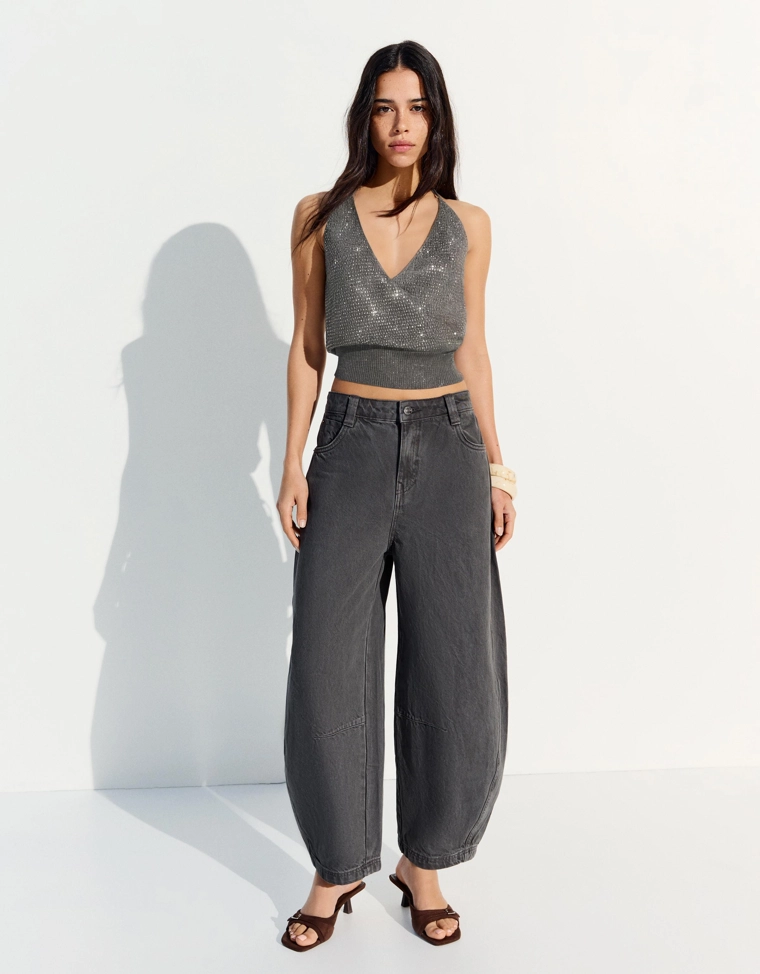 Топ с горловиной халтер с блеском