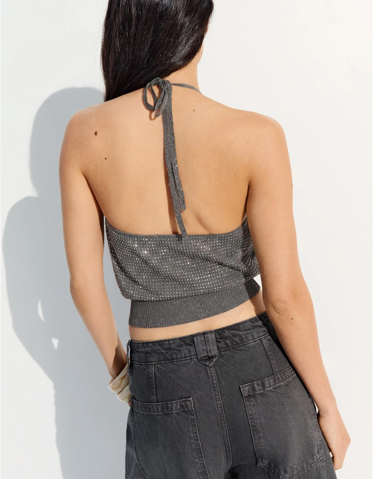 Топ с горловиной халтер с блеском