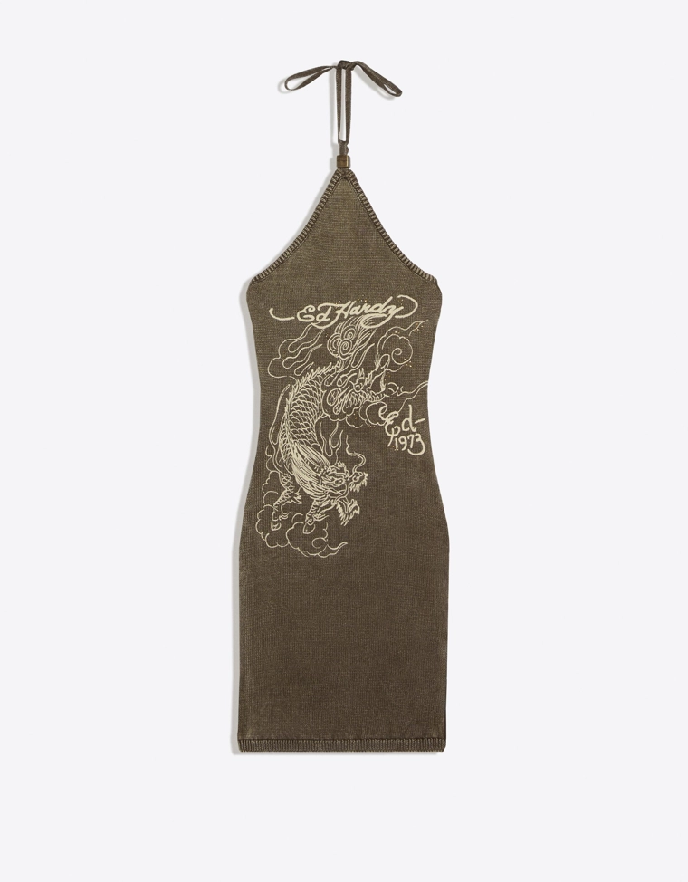 Мини-платье ED HARDY x BERSHKA с горловиной халтер