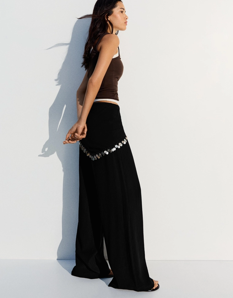 Брюки из крепа с принтом в стиле платка