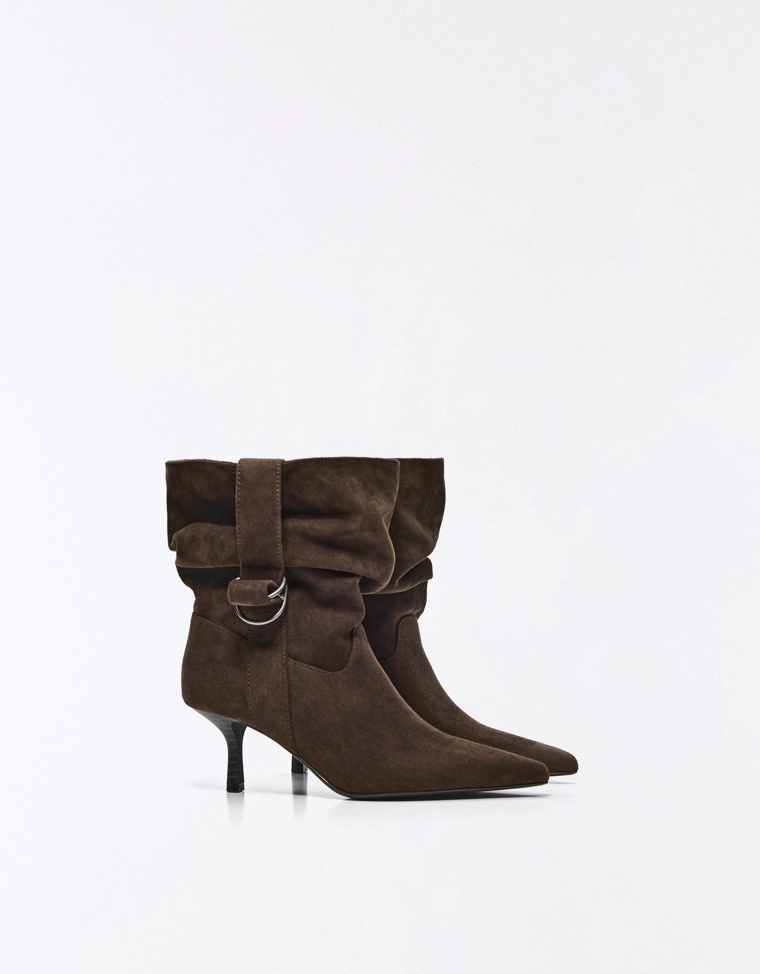 SLOUCHY HEELED ANKLE BOOTS WITH BUCKLE