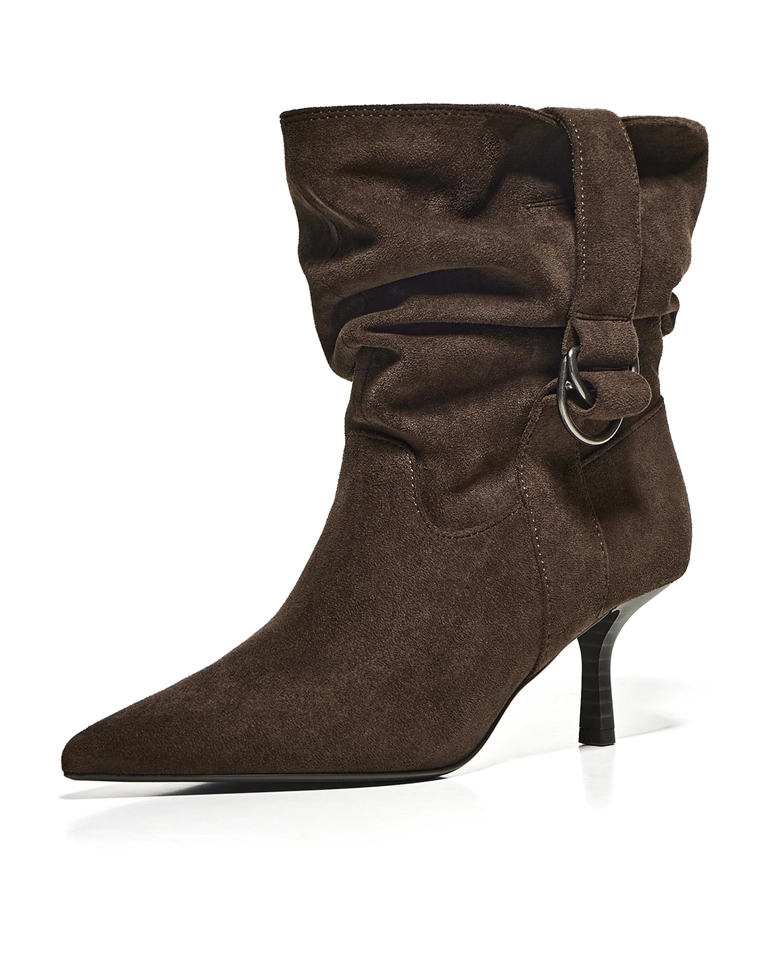 SLOUCHY HEELED ANKLE BOOTS WITH BUCKLE