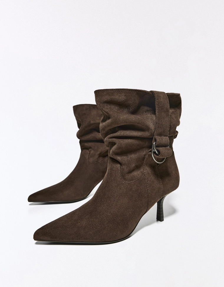 SLOUCHY HEELED ANKLE BOOTS WITH BUCKLE
