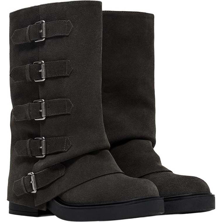 Leather trouser ankle boots with buckles