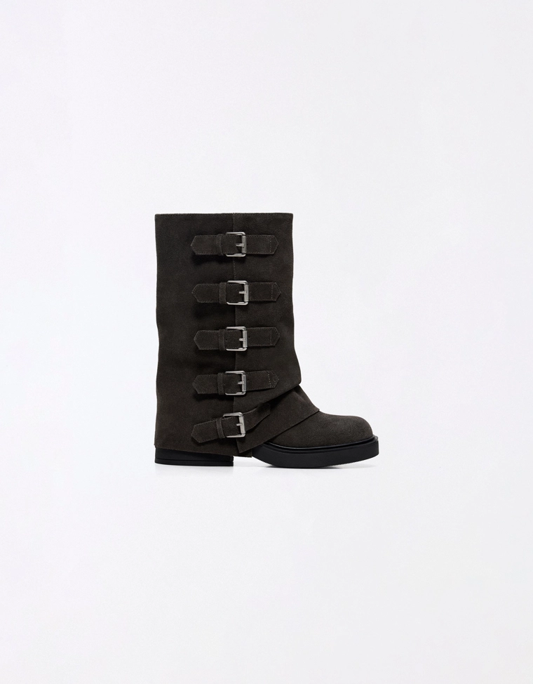 Leather trouser ankle boots with buckles
