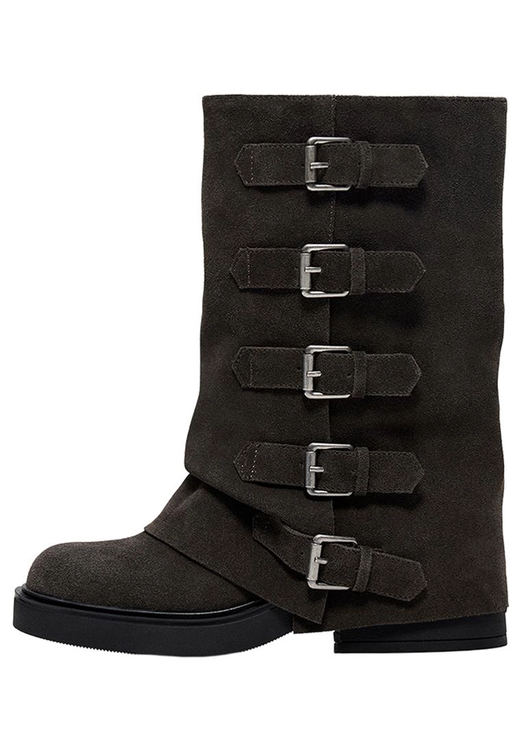 Leather trouser ankle boots with buckles