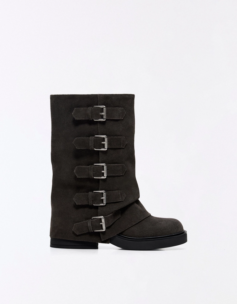 Leather trouser ankle boots with buckles