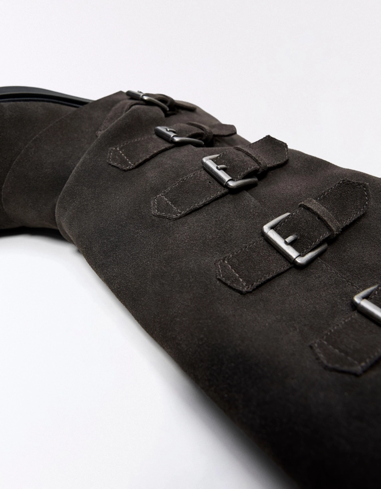 Leather trouser ankle boots with buckles