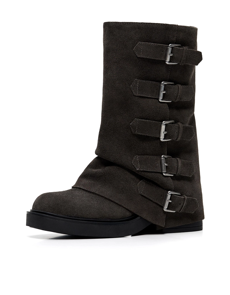 Leather trouser ankle boots with buckles