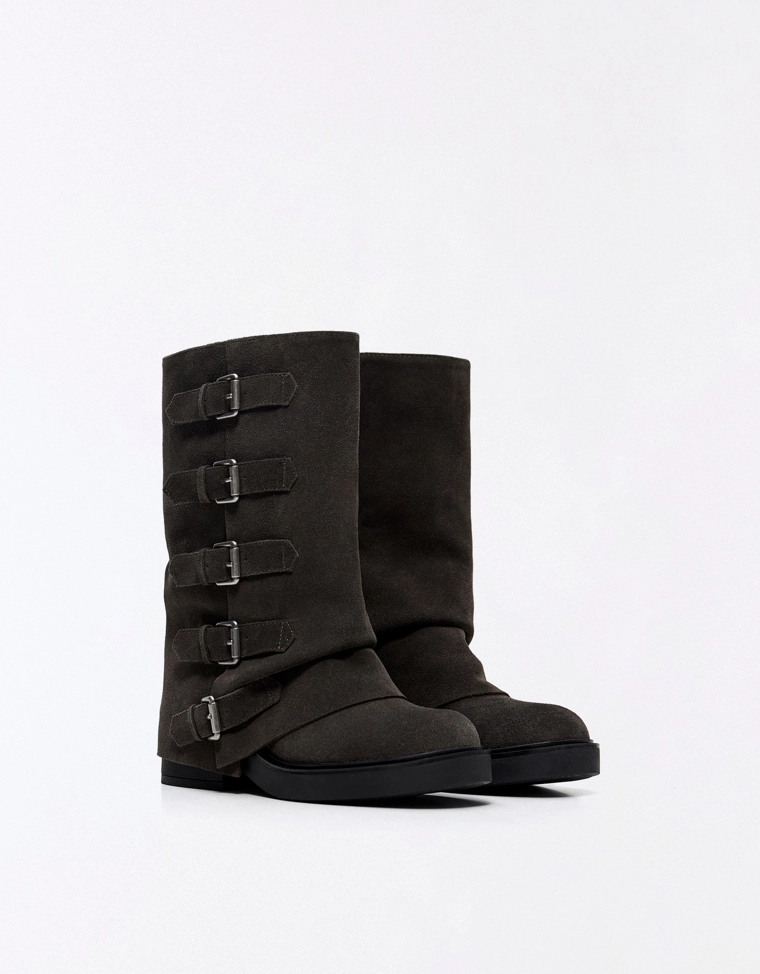 Leather trouser ankle boots with buckles