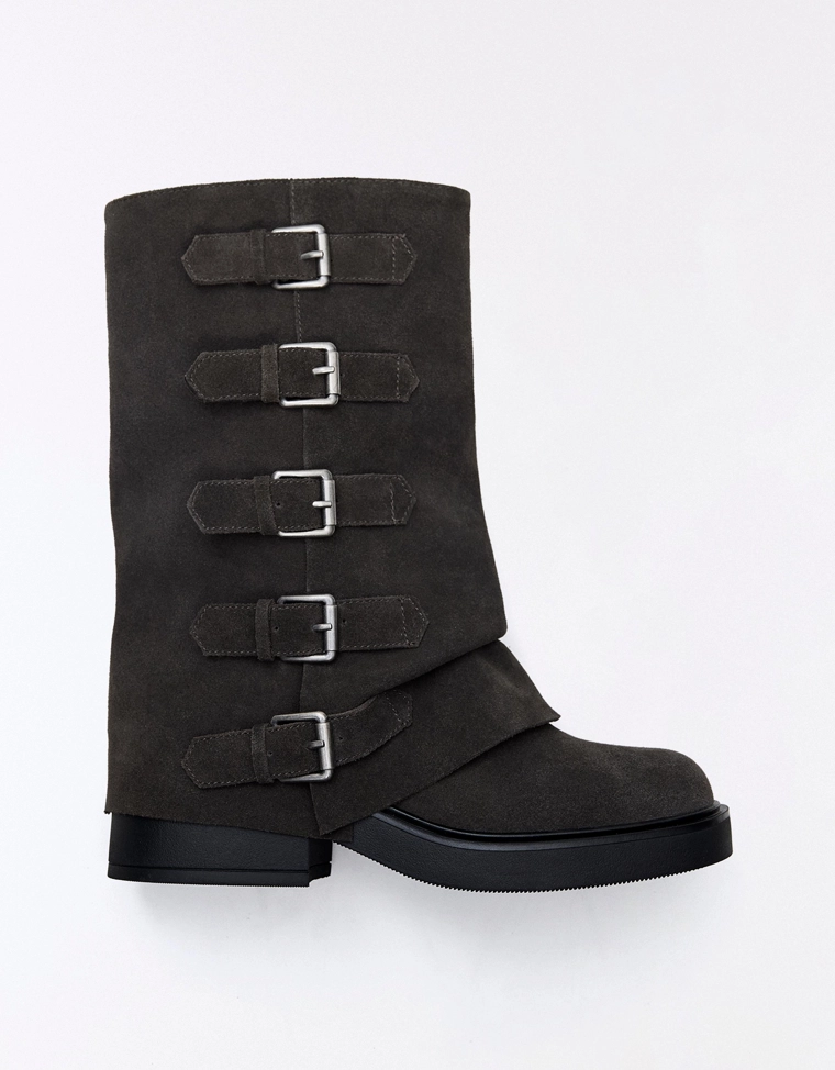 Leather trouser ankle boots with buckles