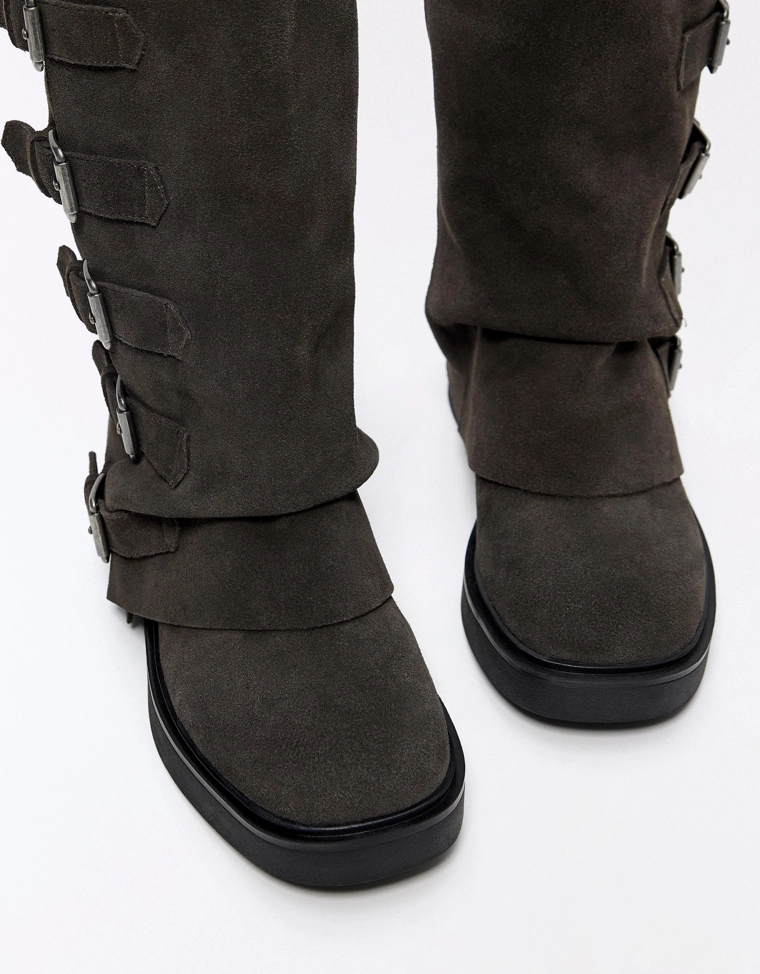 Leather trouser ankle boots with buckles
