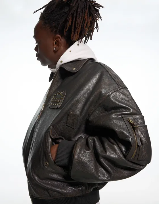 Кожаный бомбер ARIES X BERSHKA