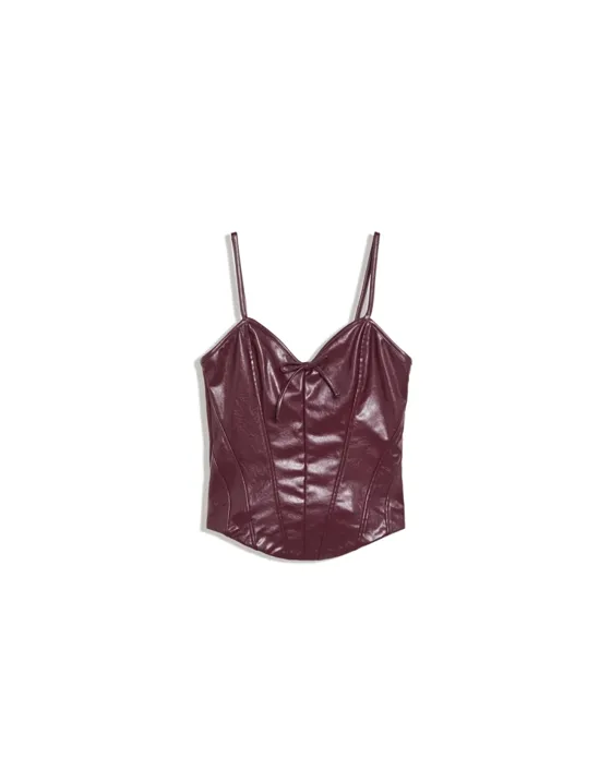 Топ на бретельках из искусственной кожи с вырезом сердечком