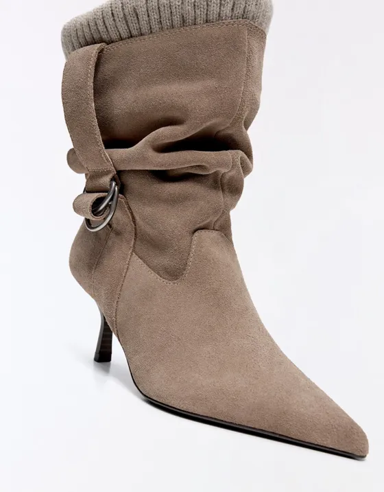 Leather slouchy sock ankle boots