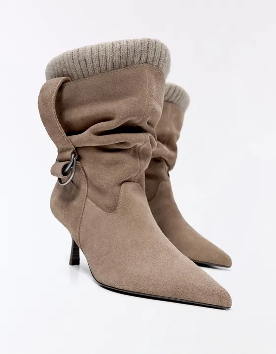 Leather slouchy sock ankle boots