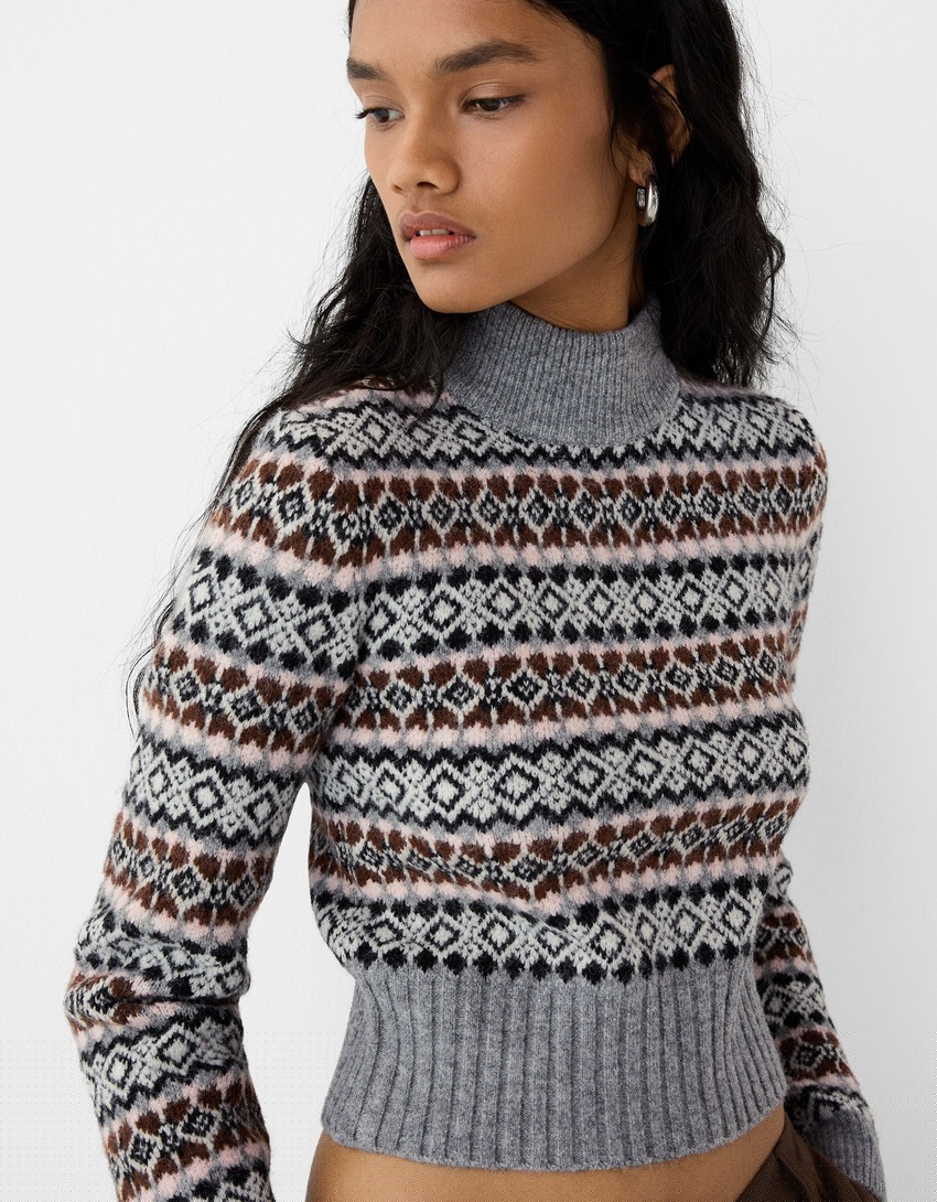 Жаккардовый свитер с высоким воротником