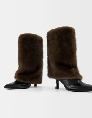 Купить Bershka Ботильоны из искусственного меха на высоком каблуке