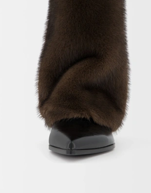 Brown|1106/560 - Bershka Ботильоны из искусственного меха на высоком каблуке