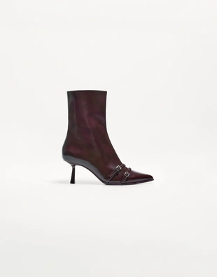 Maroon|1102/560 - Bershka Ботильоны на среднем тонком каблуке с пряжками