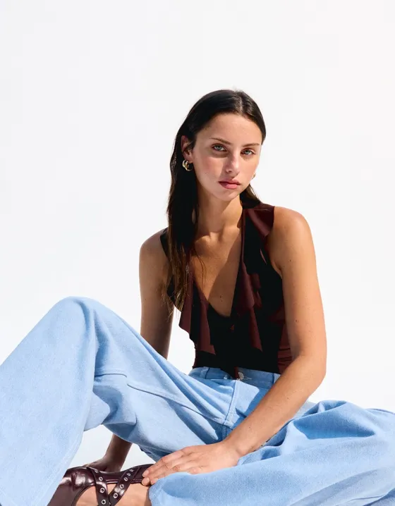 Боди BERSHKA SERIES на бретелях со сборкой