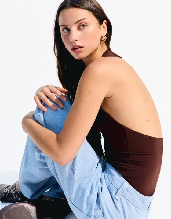 Боди BERSHKA SERIES на бретелях со сборкой