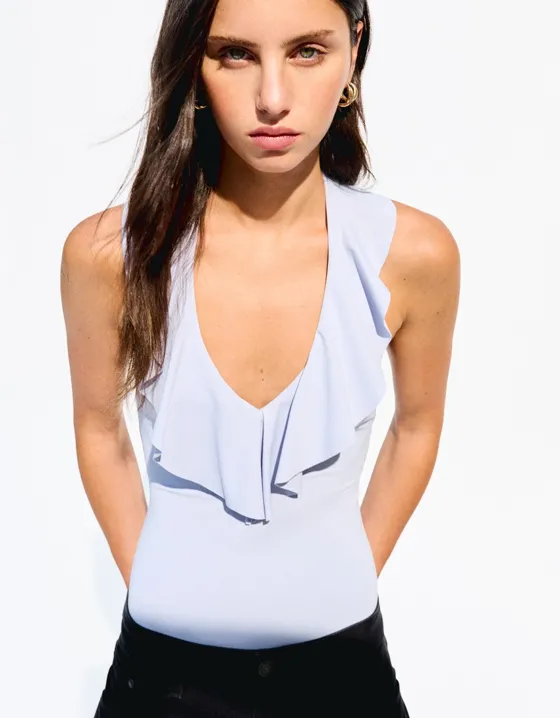 Боди BERSHKA SERIES на бретелях со сборкой